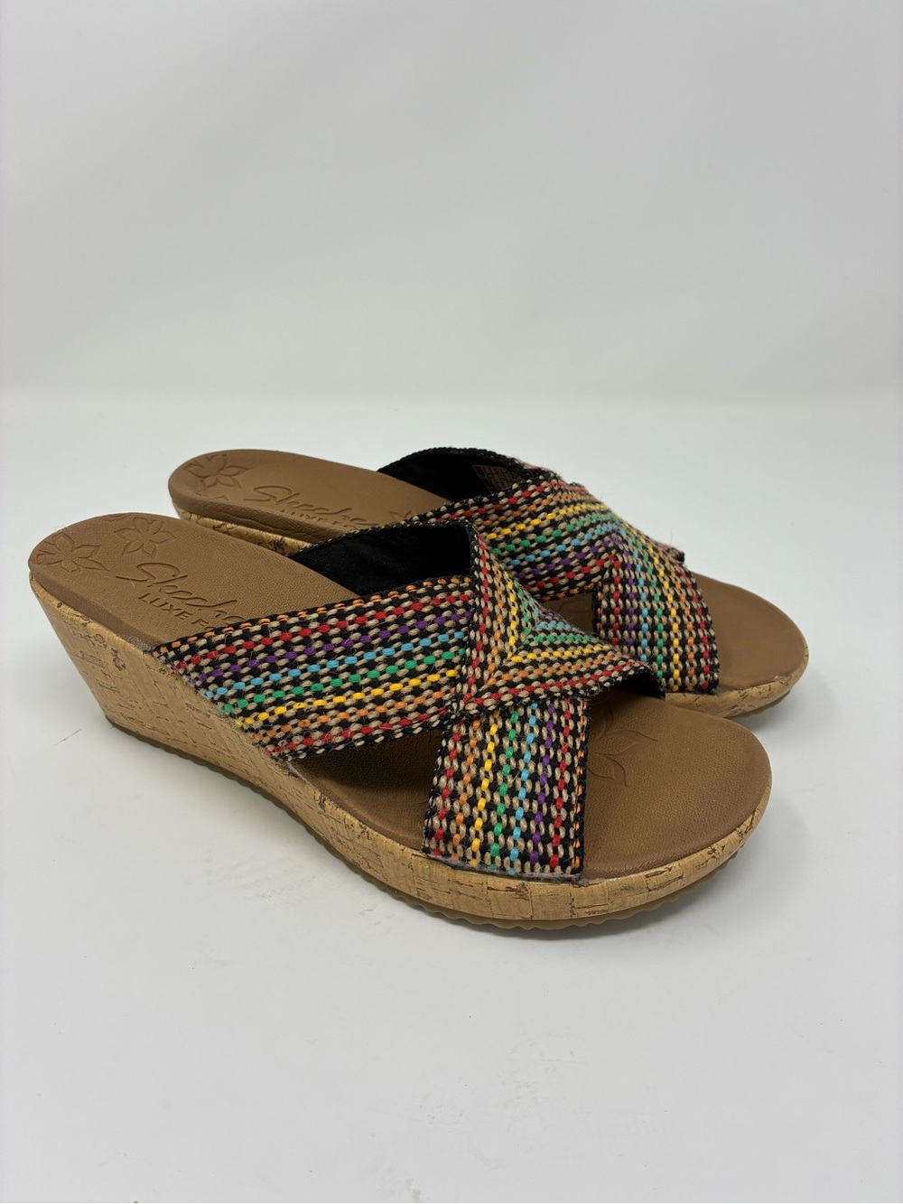 Skechers Multicolor Woven Jute Cork Wedge Sandals w7